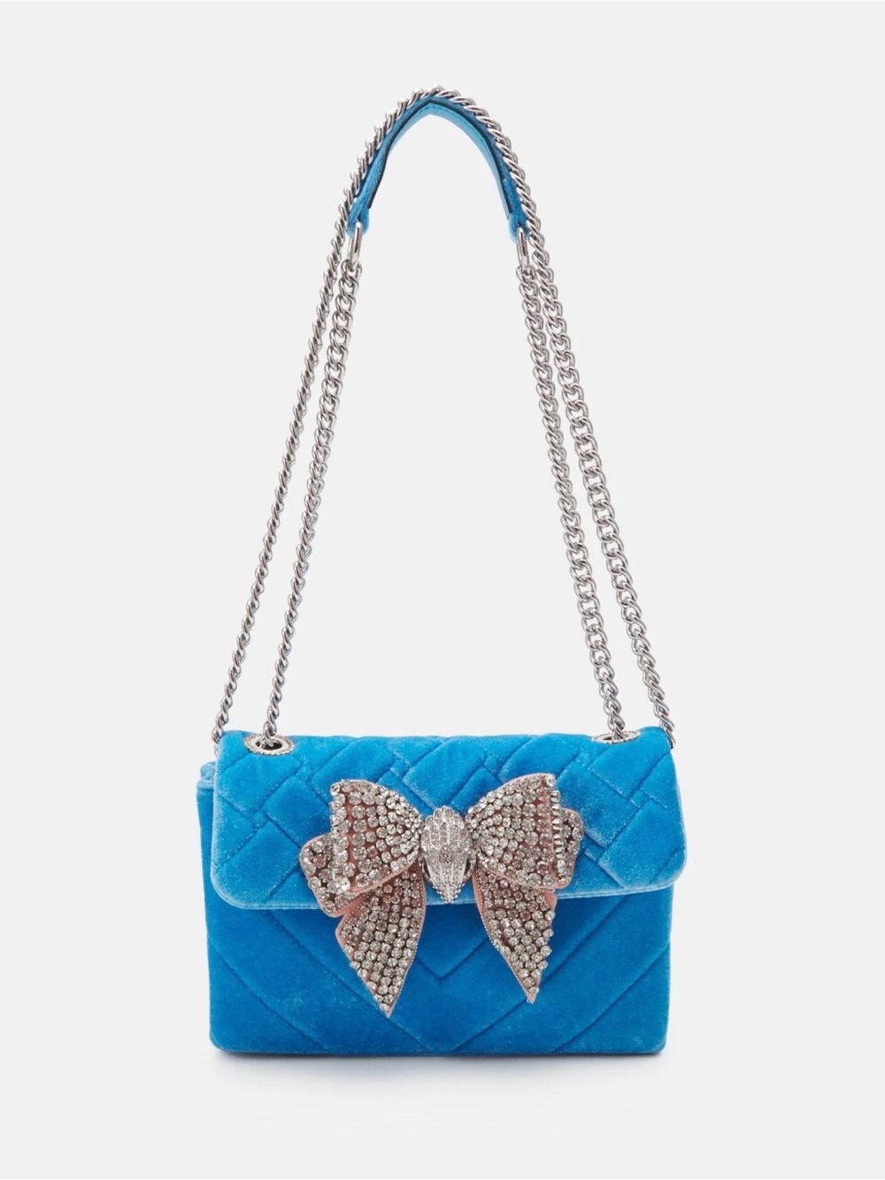 Kurt Geiger Blue Quilted Velvet Crossbody with Crystal Bow - Picture 6 of 6